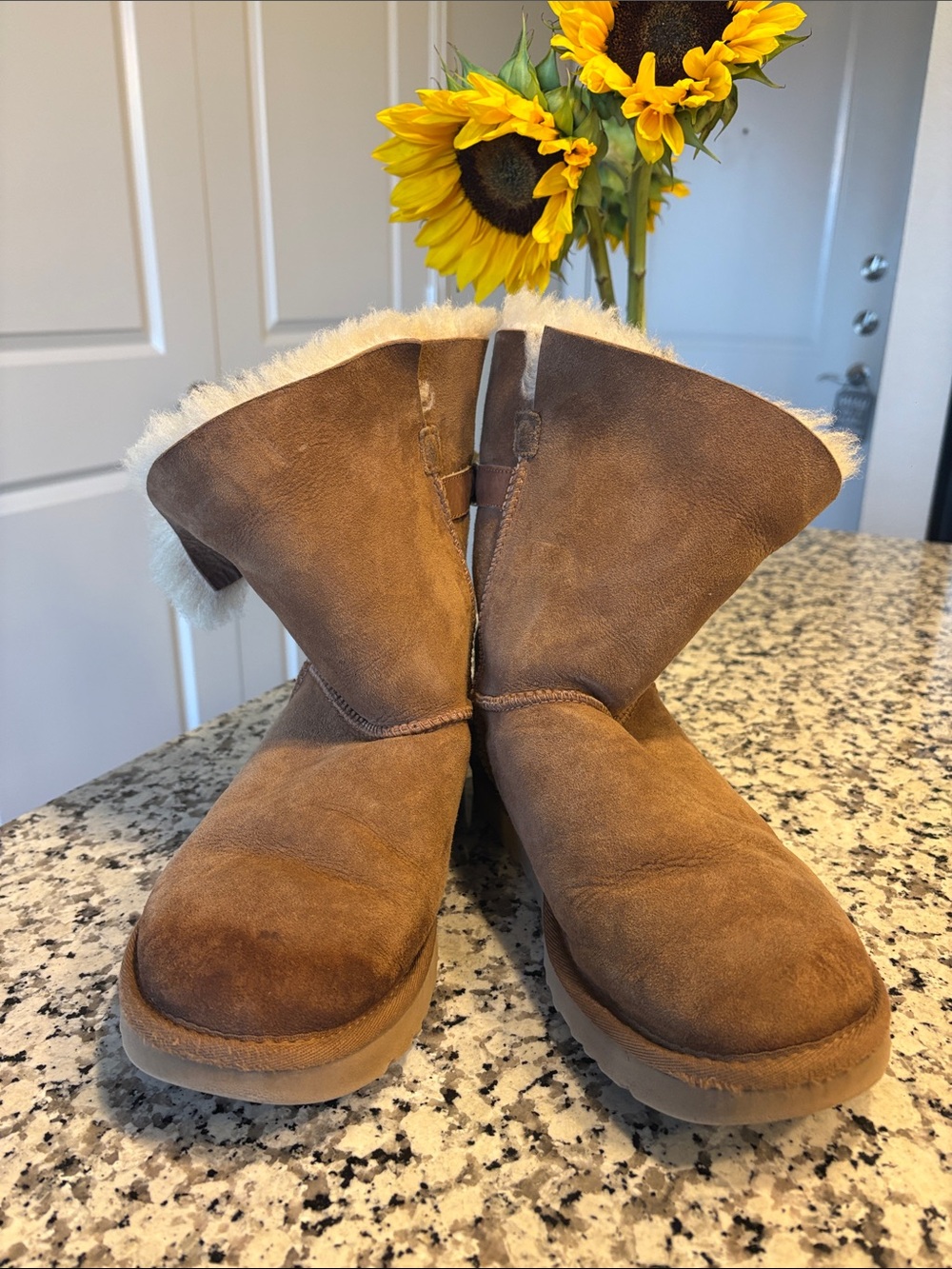 Ugg Chestnut Suede Shearling Ankle Boot with Buckle Detail - Picture 5 of 7